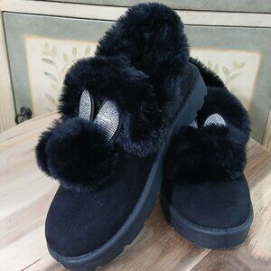 Rouge Helium faux fur black boots with rhinestone bunny ears, size 9